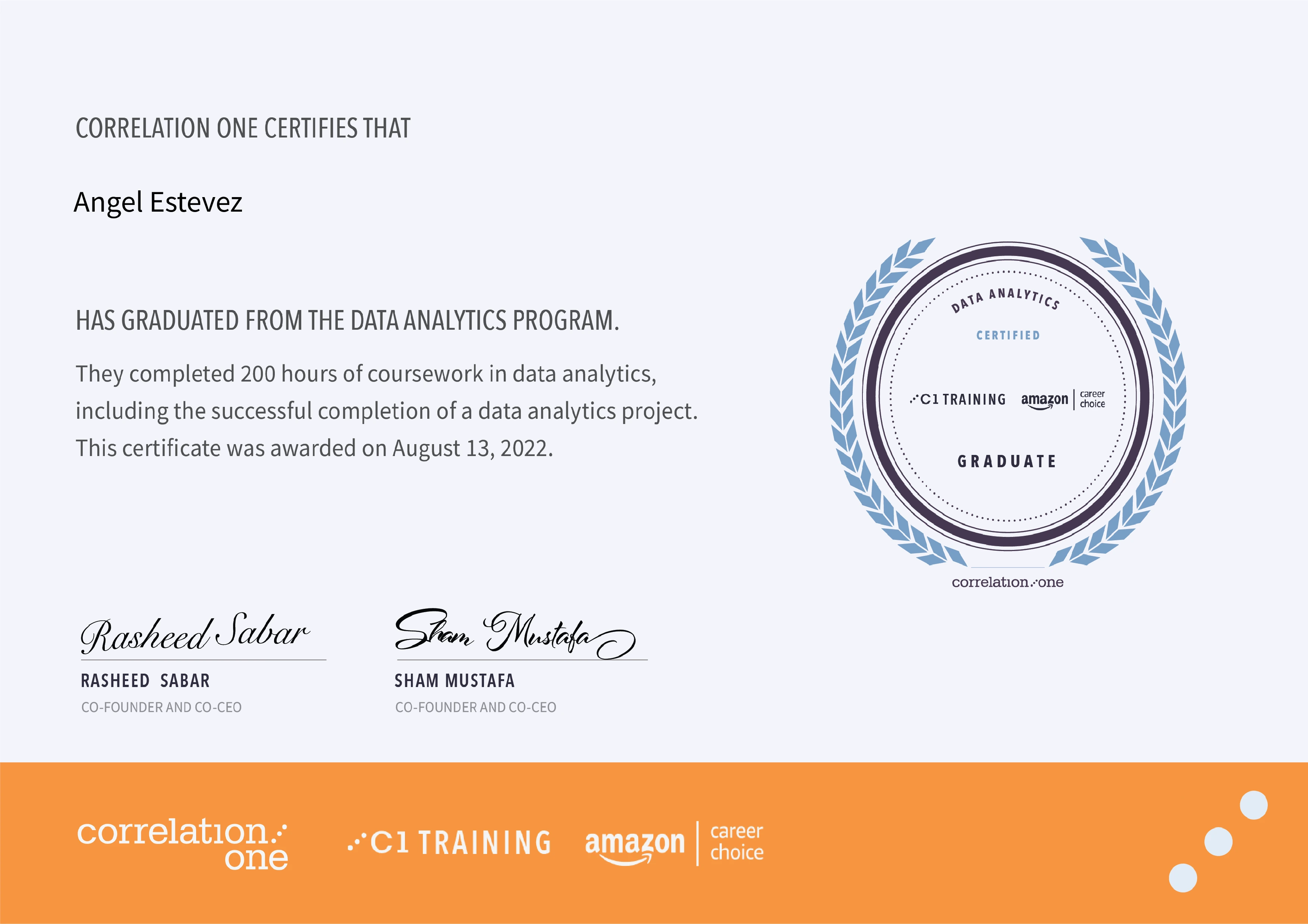A snapshot of Angel's Data Analytics certification