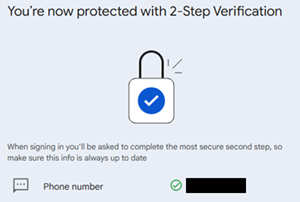 A picture showing 2-Step Verification activated