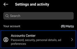 A picture showing the Accounts Center option