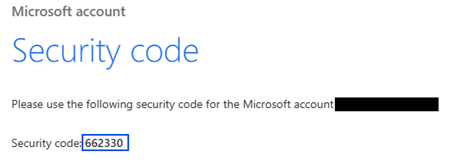A screenshot of an email containing a six digit pin