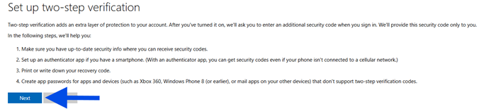 A screenshot showing the two factor verification setup screen