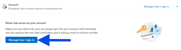 A picture showing the manage how I sign in button