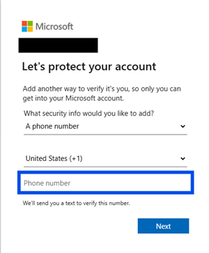 A picture showing the prompt requesting for a phone number