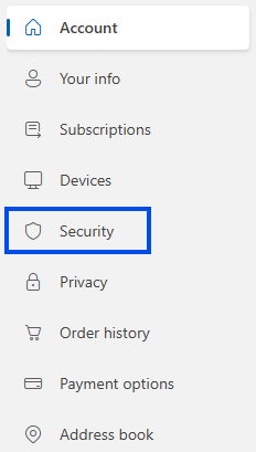A picture showing the Security option within the account settings menu