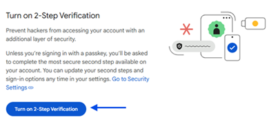 A picture showing the turn on two factor authentication button